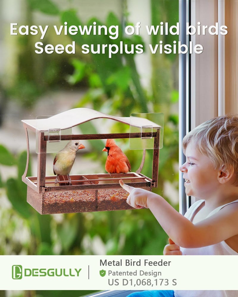 DesGully Window Bird Feeder, Metal - with Strong Suction Cups, Large Outdoor for Viewing Bird Watching Gift (Curved) - Image 2